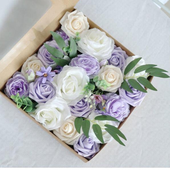 Simulated Purple White Mixed Rose Silk Fabric Aircraft Box DIY Interior Decoration - Uflower