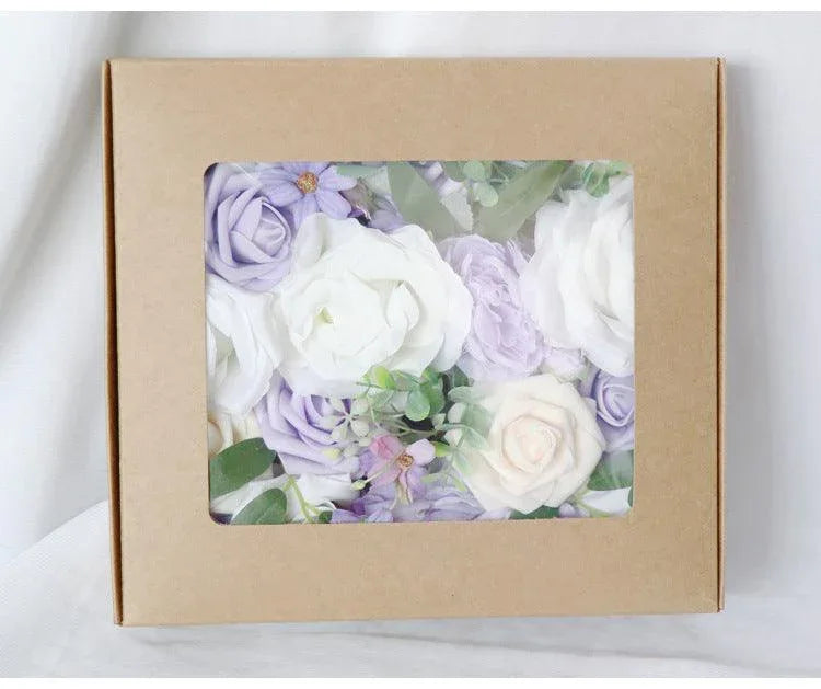 Simulated Purple White Mixed Rose Silk Fabric Aircraft Box DIY Interior Decoration - Uflower