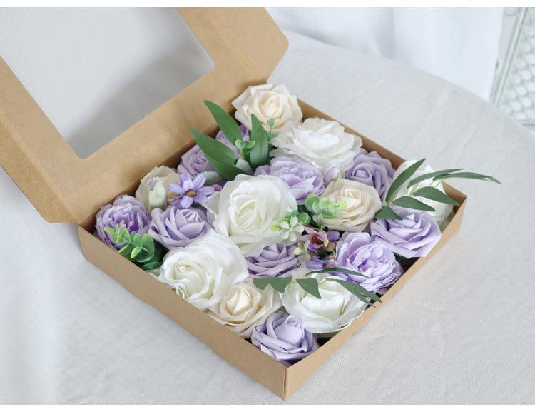 Simulated Purple White Mixed Rose Silk Fabric Aircraft Box DIY Interior Decoration - Uflower