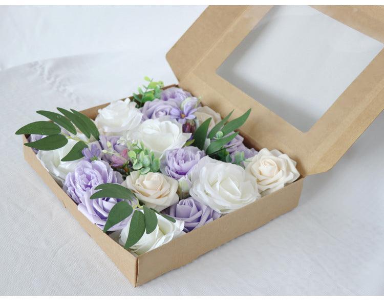 Simulated Purple White Mixed Rose Silk Fabric Aircraft Box DIY Interior Decoration - Uflower