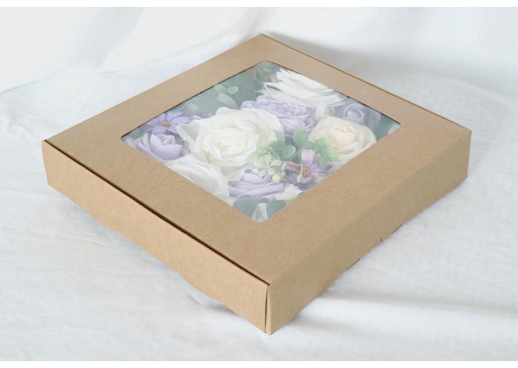 Simulated Purple White Mixed Rose Silk Fabric Aircraft Box DIY Interior Decoration - Uflower