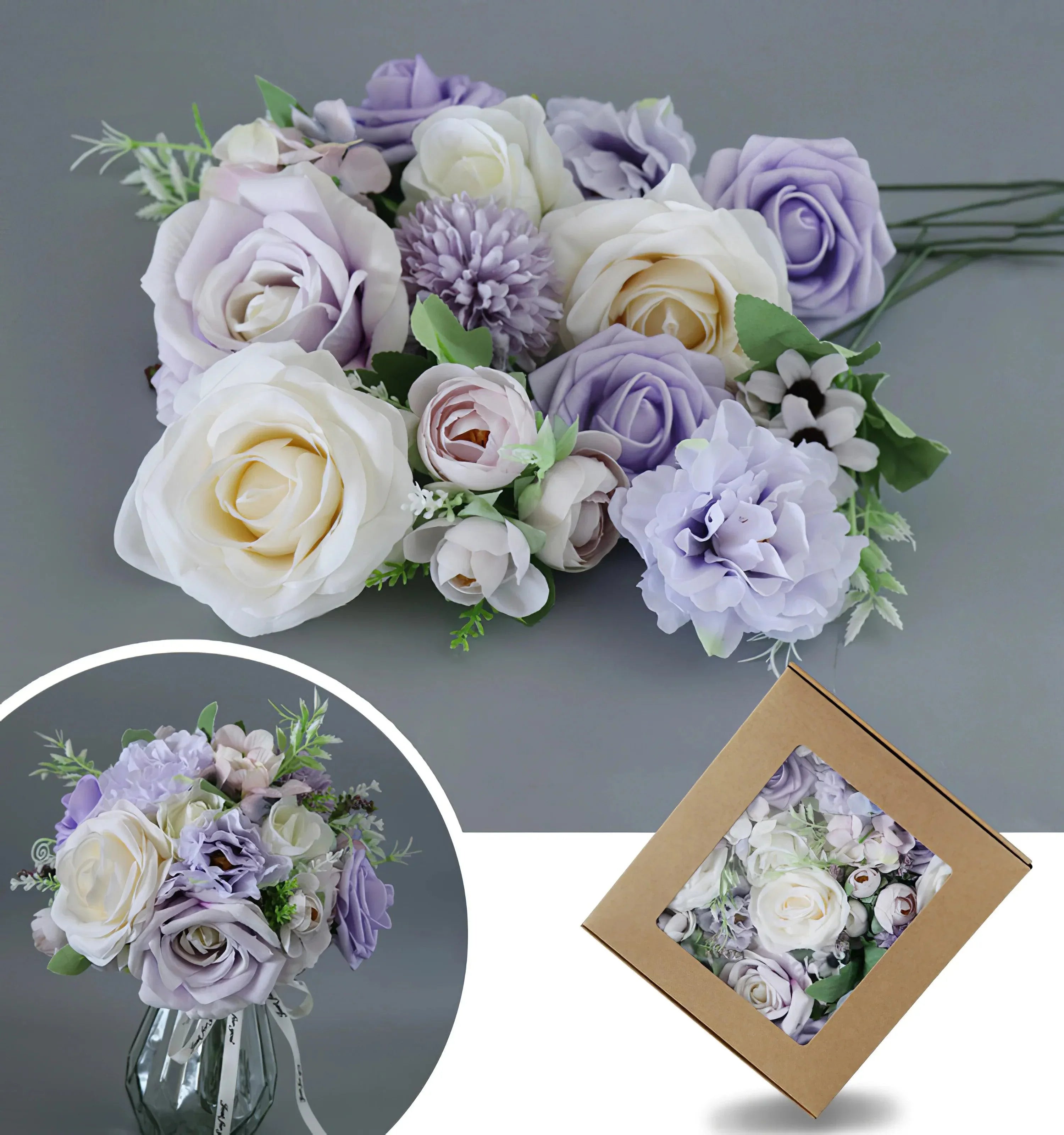 Simulated Purple White Mixed Rose Silk Fabric Aircraft Box DIY Interior Decoration - Uflower