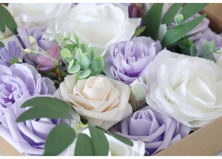 Simulated Purple White Mixed Rose Silk Fabric Aircraft Box DIY Interior Decoration - Uflower