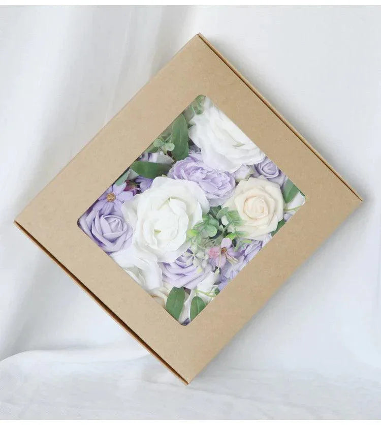 Simulated Purple White Mixed Rose Silk Fabric Aircraft Box DIY Interior Decoration - Uflower