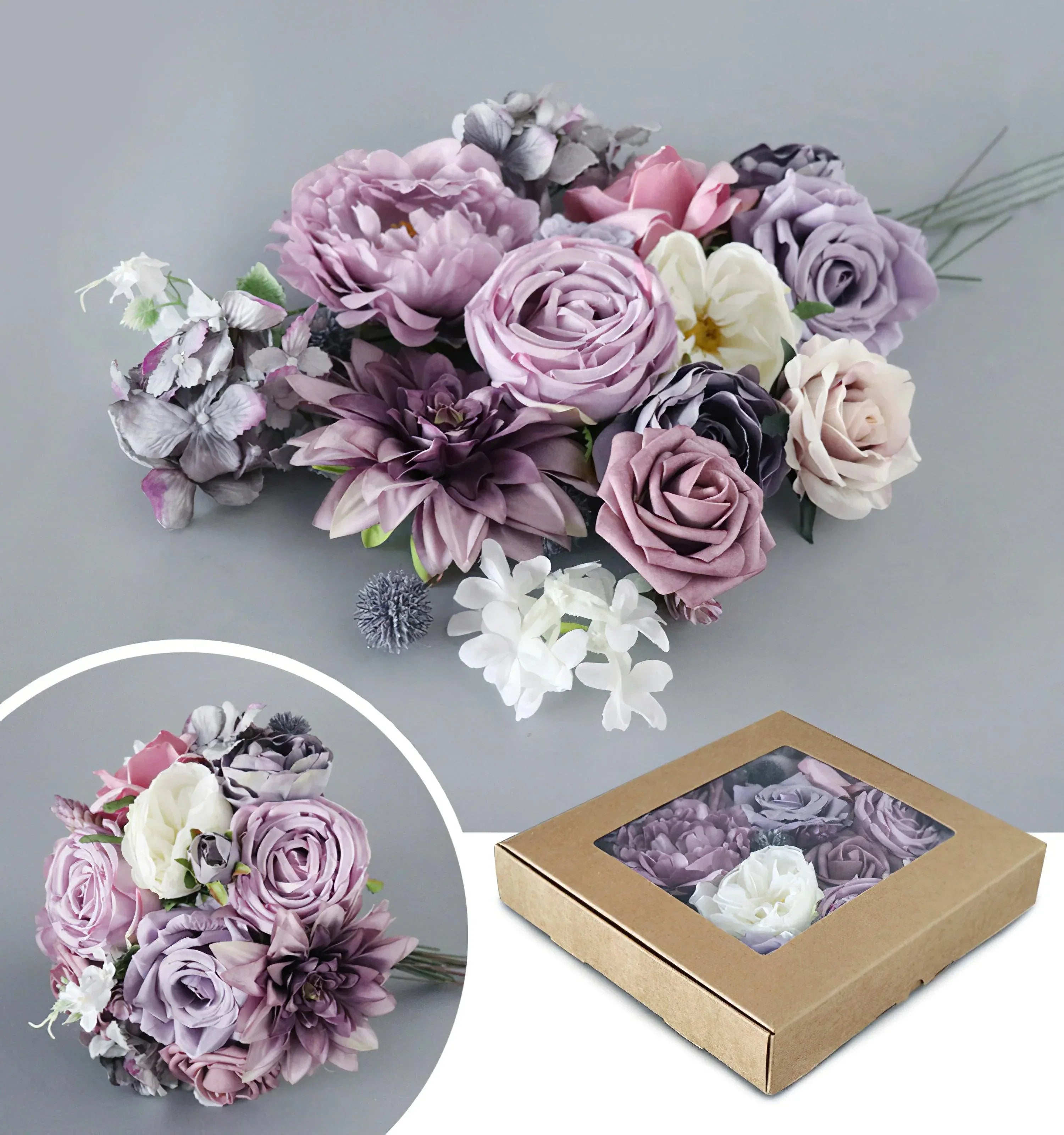 Simulated Purple Mixed Rose Silk Fabric Aircraft Box DIY Interior Decoration - Uflower