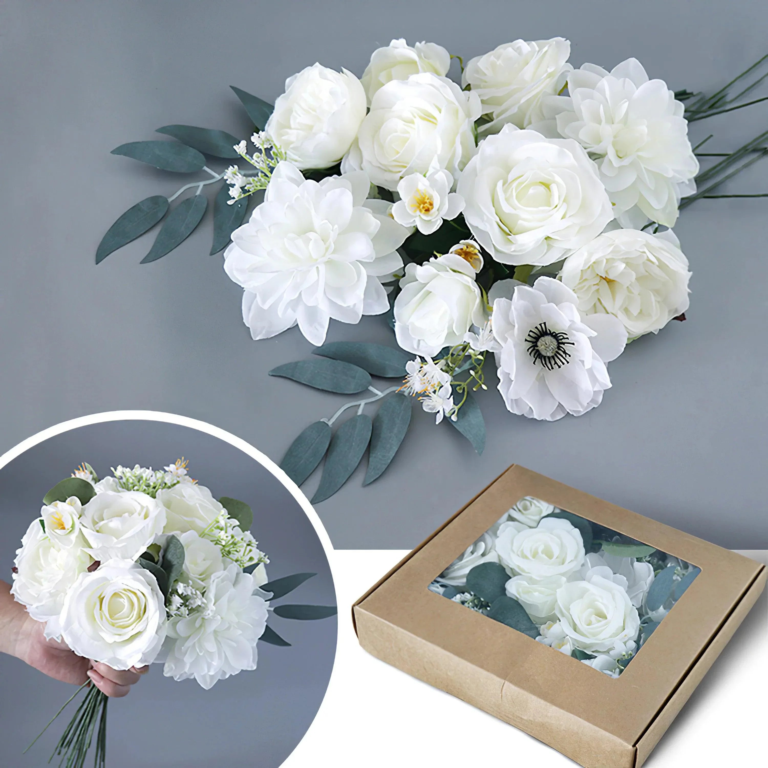 Simulated brownish white rose silk fabric aircraft box DIY interior decoration - Uflower