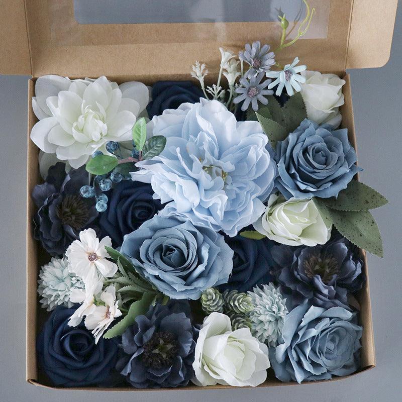 Simulated mixed blue rose hibiscus silk fabric aircraft box DIY interior decoration - Uflower