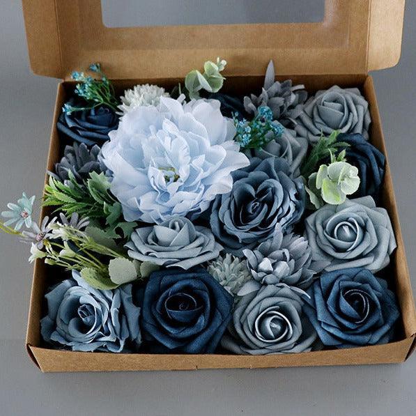Simulated mixed blue rose hibiscus silk fabric aircraft box DIY interior decoration - Uflower