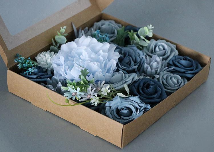 Simulated mixed blue rose hibiscus silk fabric aircraft box DIY interior decoration - Uflower