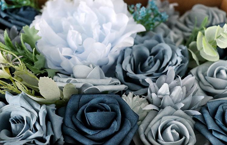 Simulated mixed blue rose hibiscus silk fabric aircraft box DIY interior decoration - Uflower