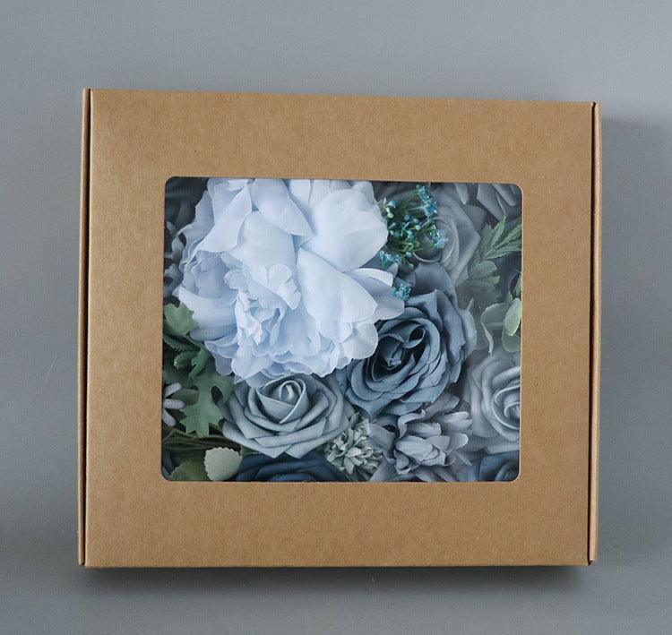 Simulated mixed blue rose hibiscus silk fabric aircraft box DIY interior decoration - Uflower