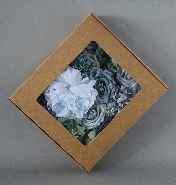 Simulated mixed blue rose hibiscus silk fabric aircraft box DIY interior decoration - Uflower