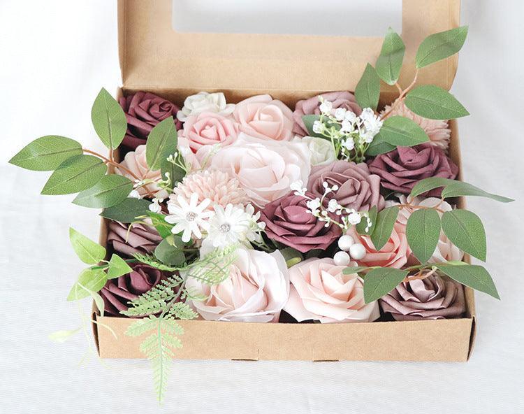 Simulated mixed pink purple rose silk fabric aircraft box DIY interior decoration - Uflower