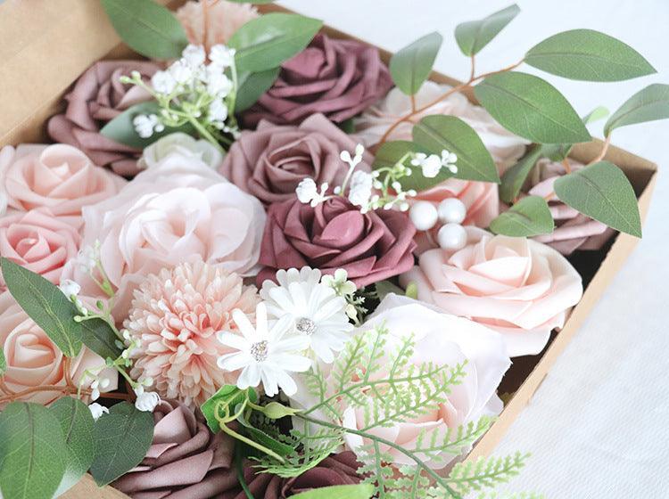Simulated mixed pink purple rose silk fabric aircraft box DIY interior decoration - Uflower