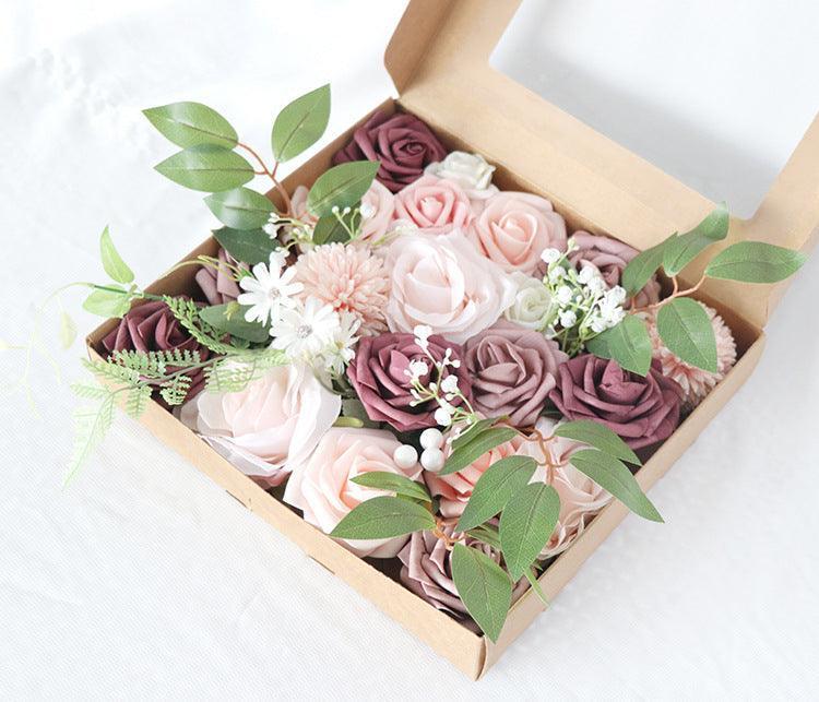 Simulated mixed pink purple rose silk fabric aircraft box DIY interior decoration - Uflower