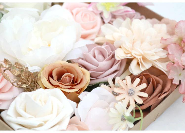 Simulated mixed pink purple caramel rose silk fabric aircraft box DIY interior decoration - Uflower