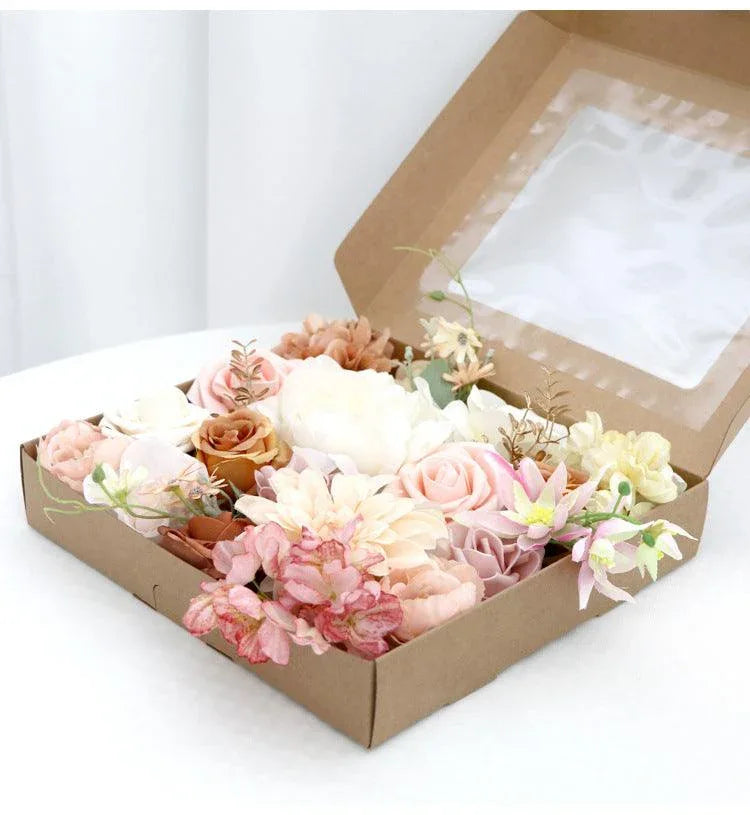Simulated mixed pink purple caramel rose silk fabric aircraft box DIY interior decoration - Uflower