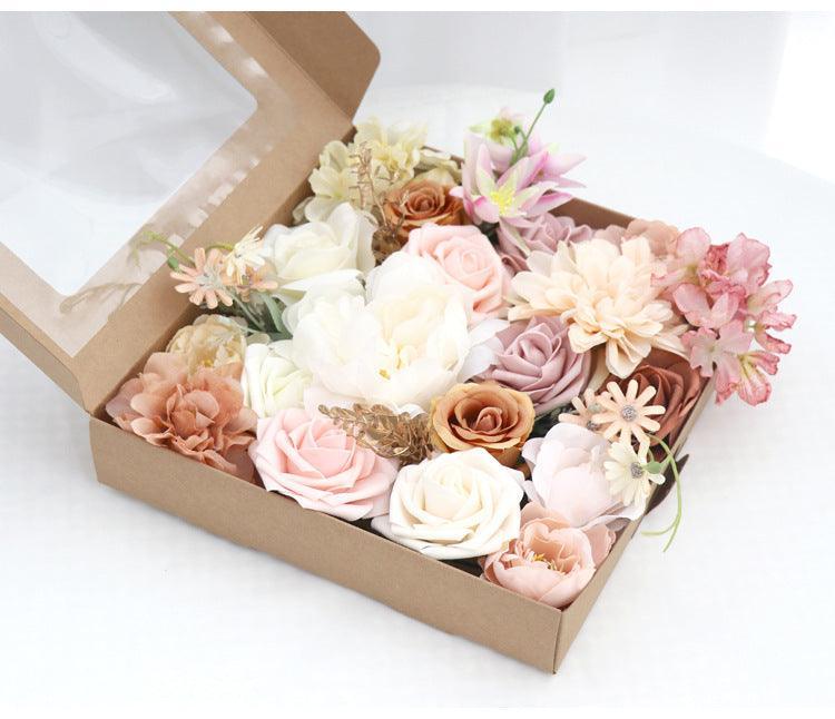 Simulated mixed pink purple caramel rose silk fabric aircraft box DIY interior decoration - Uflower