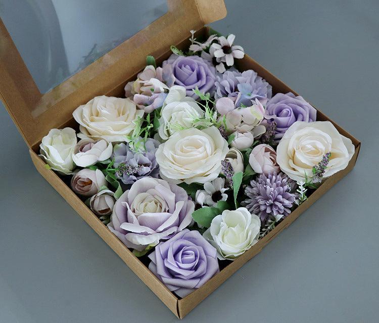 Simulated mixed purple white rose silk fabric aircraft box DIY interior decoration - Uflower