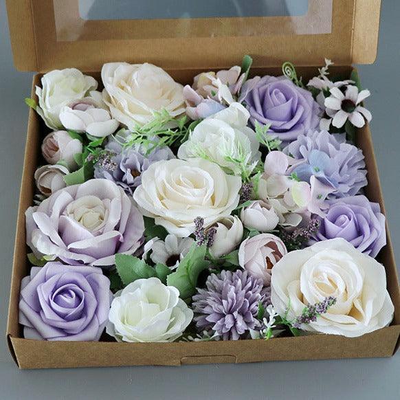 Simulated mixed purple white rose silk fabric aircraft box DIY interior decoration - Uflower