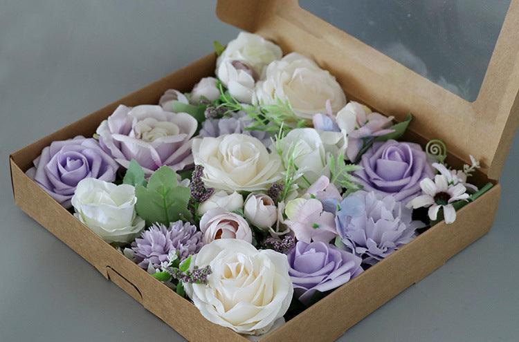 Simulated mixed purple white rose silk fabric aircraft box DIY interior decoration - Uflower