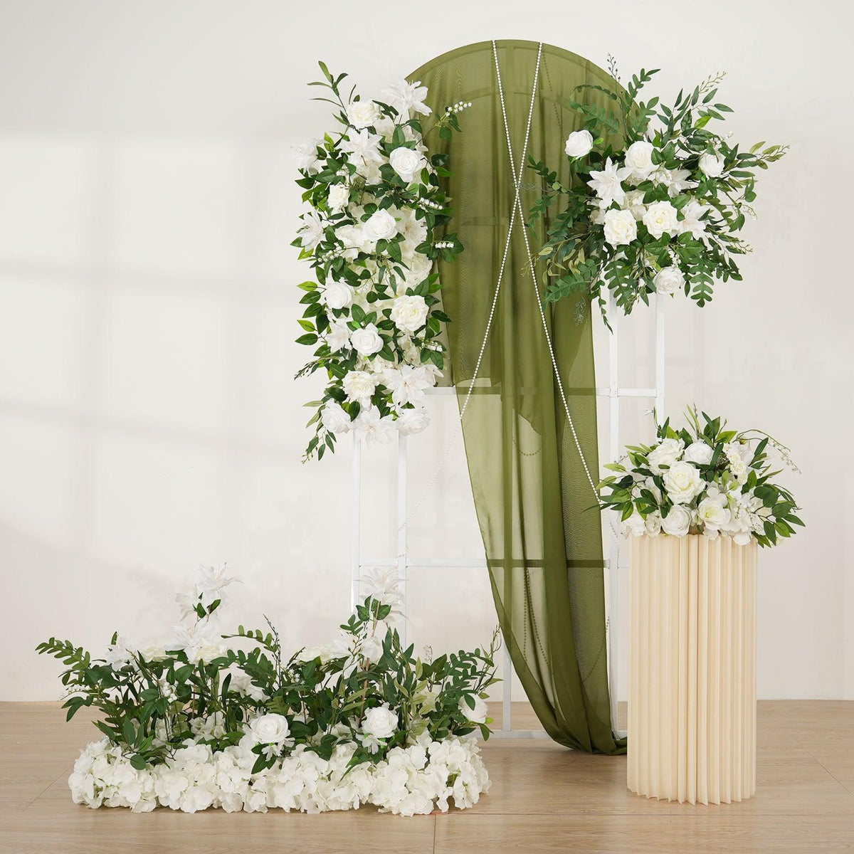 Uflower White Flower Corner Floral Decora Set SET80026