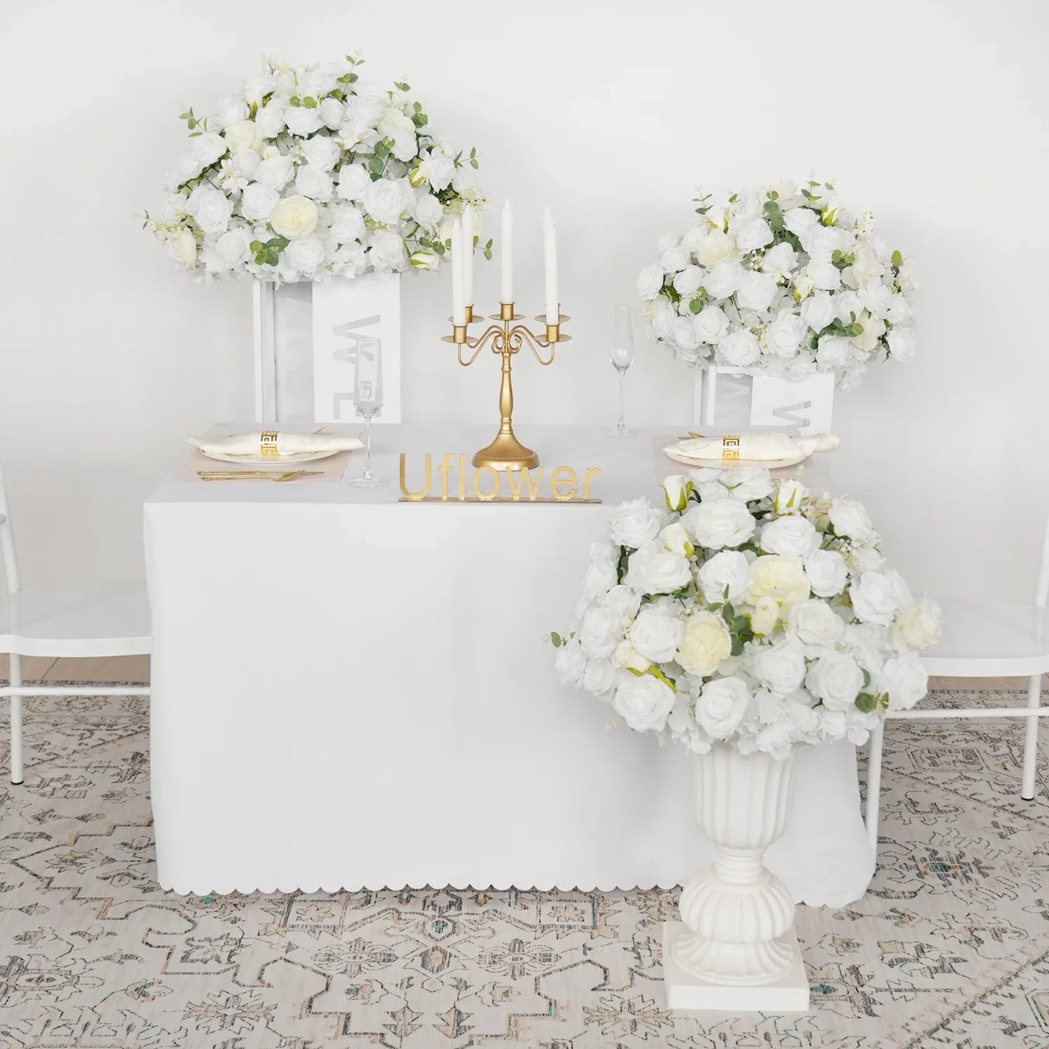 Uflower Hydrangea White Rose Aritificial Flower Ball Table Centrepiece Decor MB80045-01 - Uflower