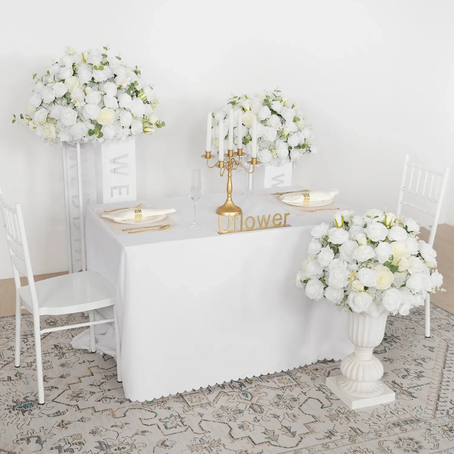 Uflower Hydrangea White Rose Aritificial Flower Ball Table Centrepiece Decor MB80045-01 - Uflower