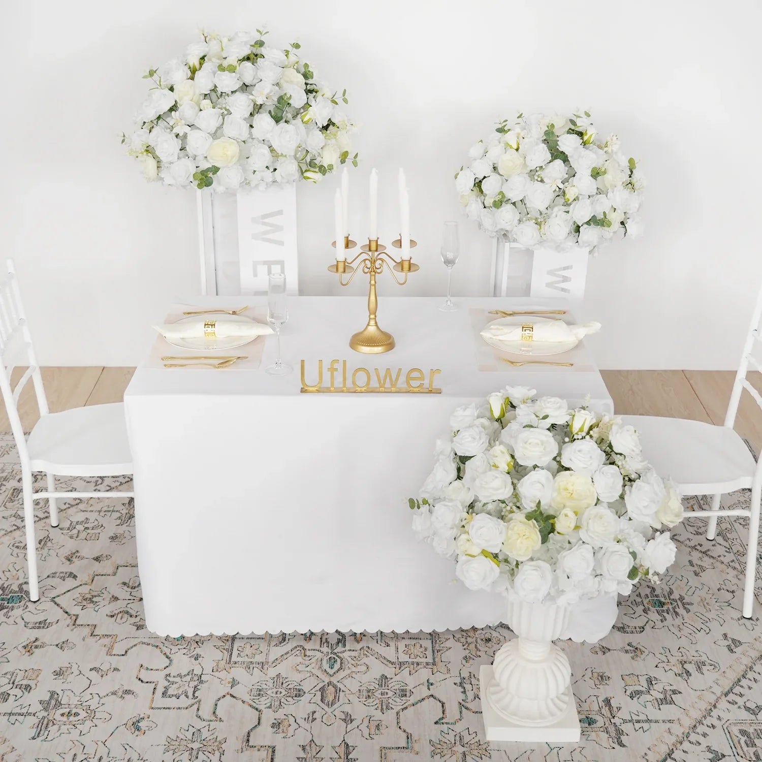 Uflower Hydrangea White Rose Aritificial Flower Ball Table Centrepiece Decor MB80045-01 - Uflower