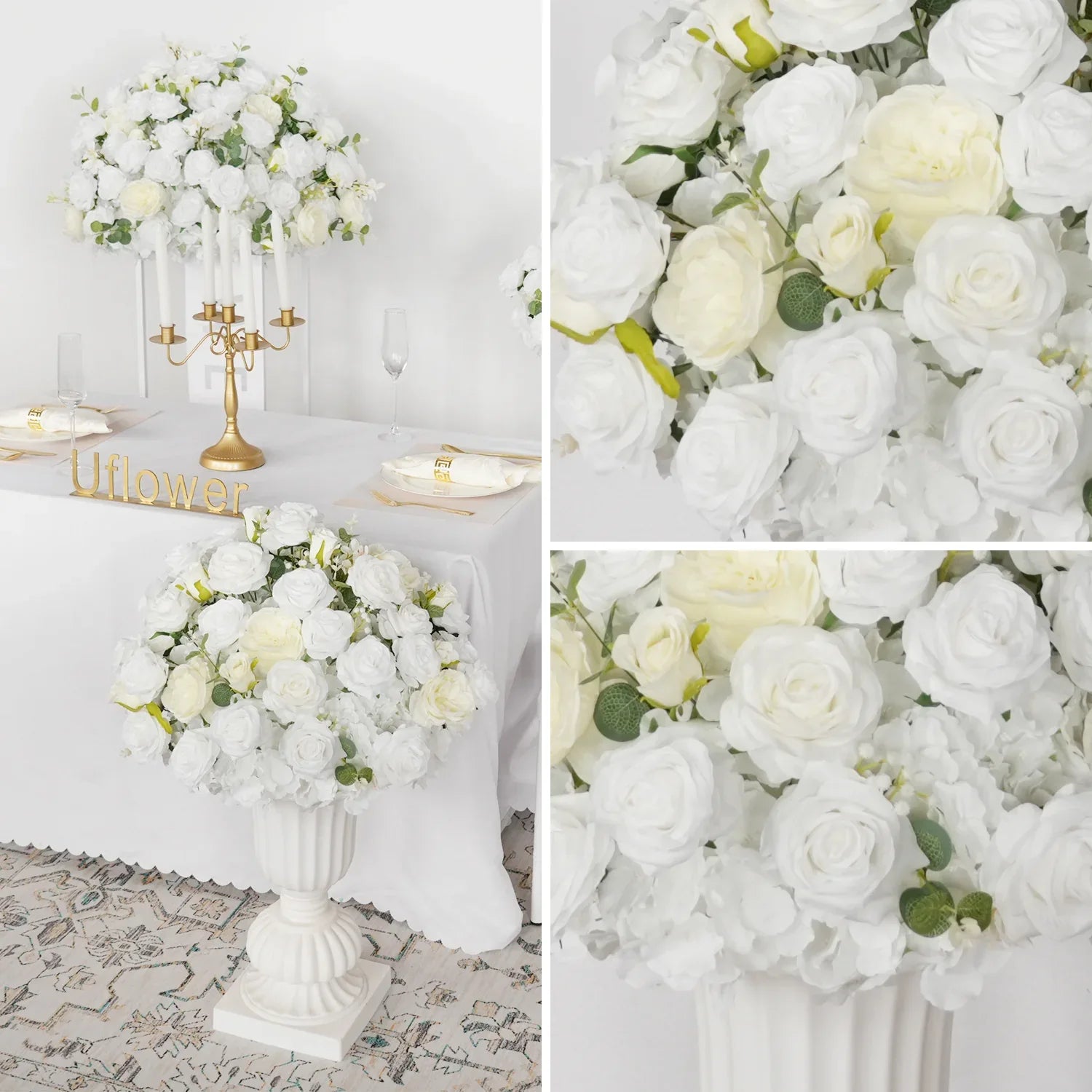 Uflower Hydrangea White Rose Aritificial Flower Ball Table Centrepiece Decor MB80045-01 - Uflower