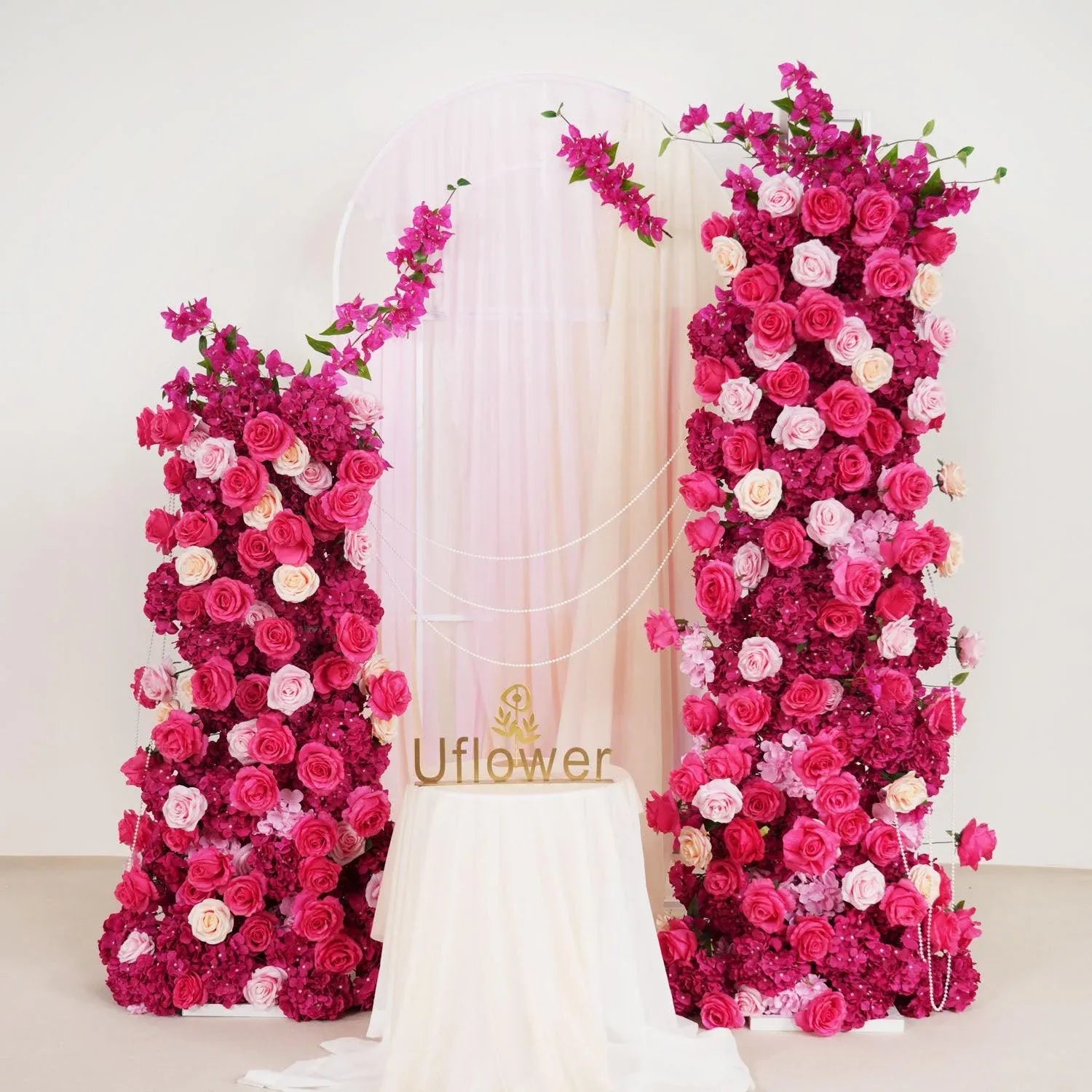 Uflower Luxury Red Rose Hydrangea Wedding KT Background Board Decor Flower Row SET80009 - Uflower