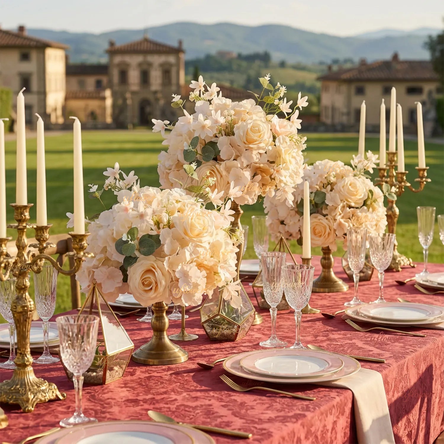 Uflower Rose Table Centerpieces Floral Ball Wedding Decor Flower Arrangement MB80098