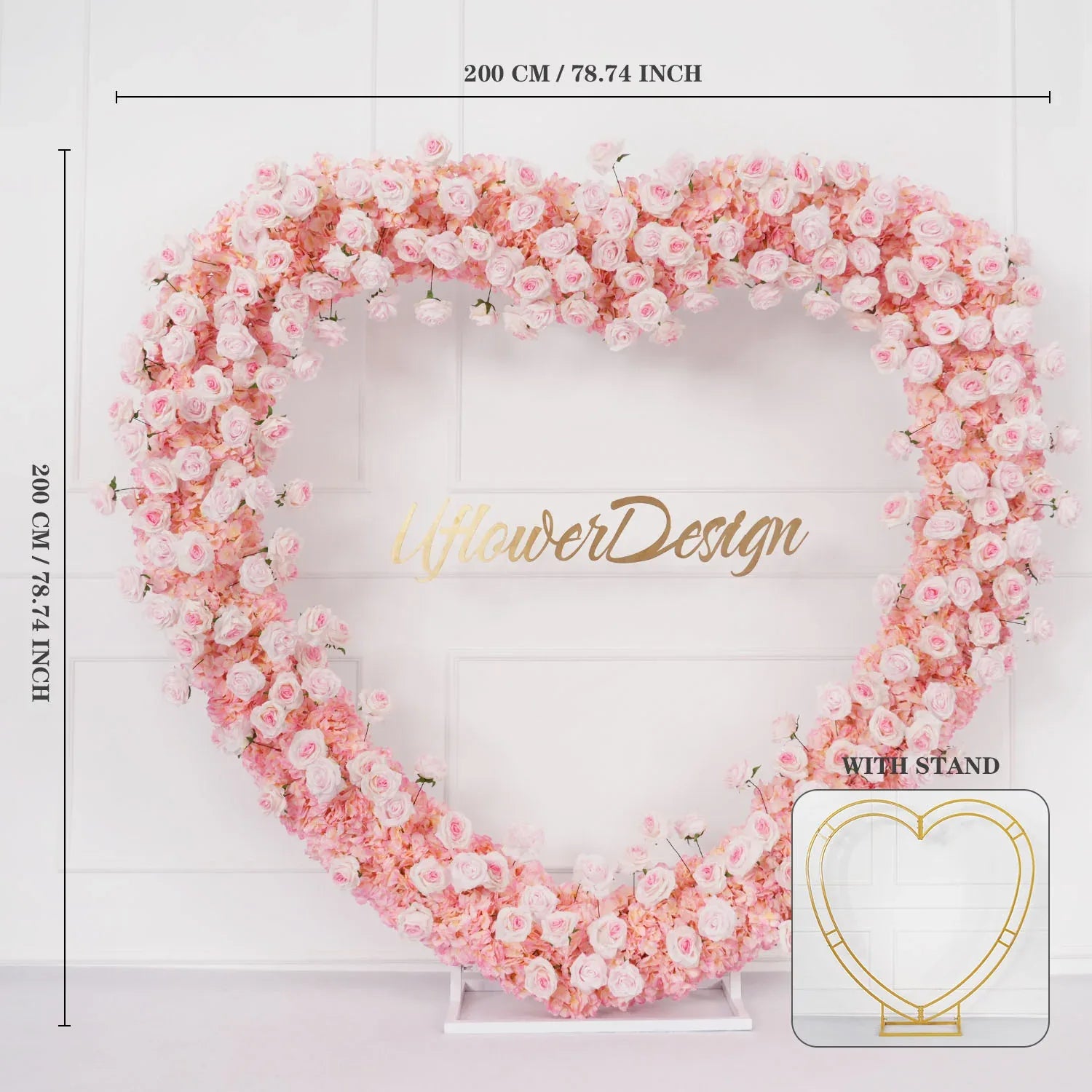 Uflower 2m*2m Pink Rose Wedding Heart-Shaped Arch Decor SET80003 - Uflower