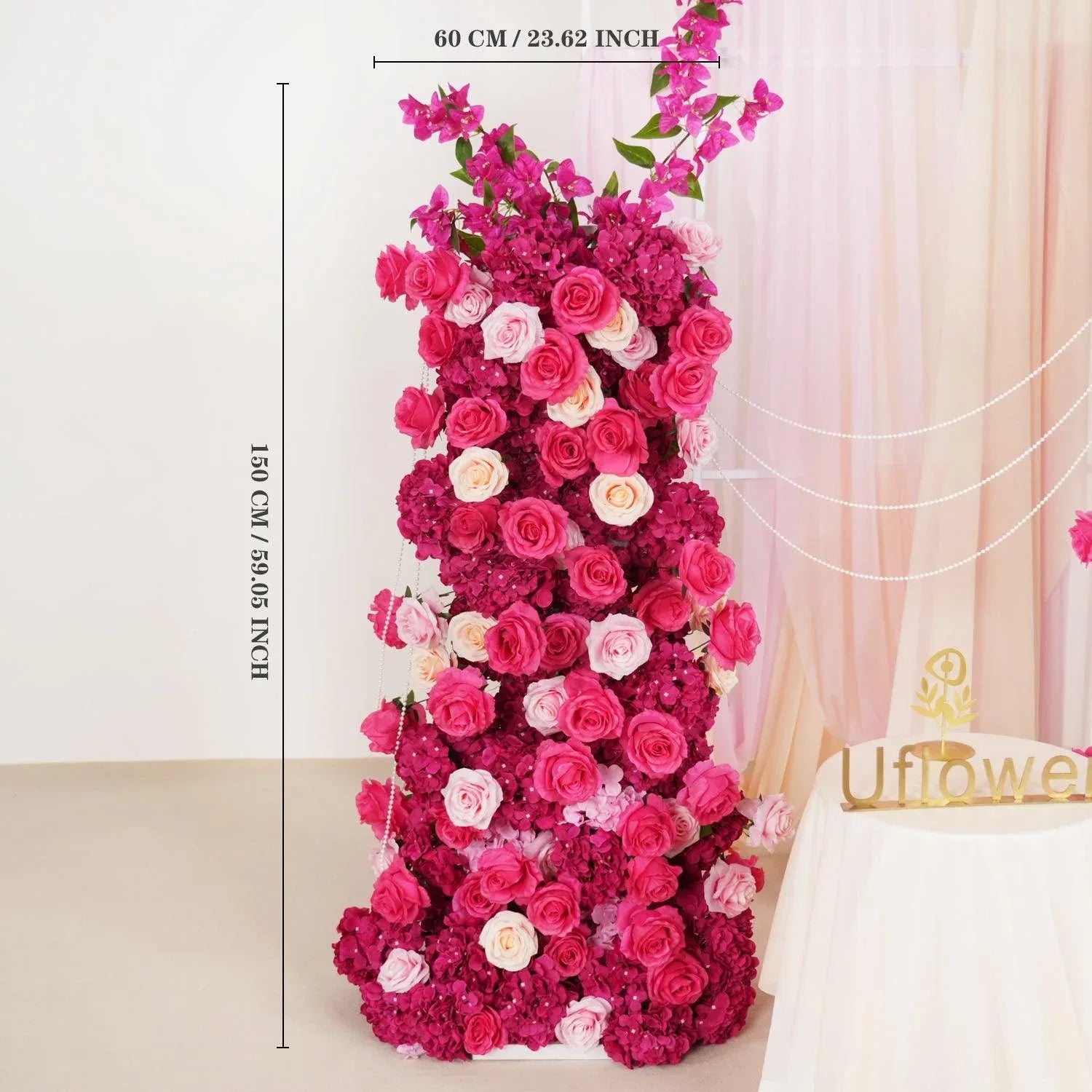 Uflower Luxury Red Rose Hydrangea Wedding KT Background Board Decor Flower Row SET80009 - Uflower