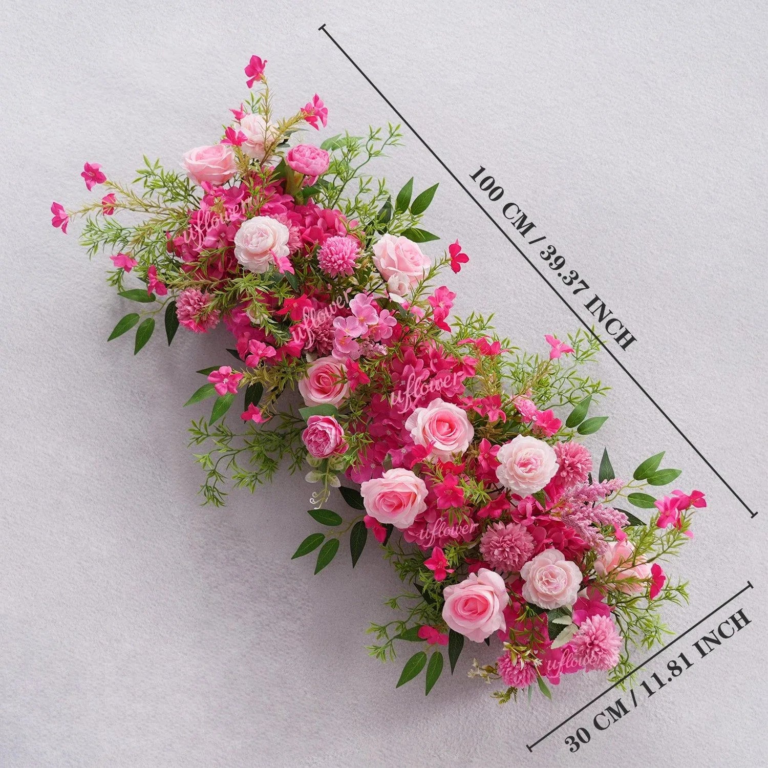 Uflower Rose Red Rose Greenery Flower Row Wedding KT Backdrop Decor SET80130 - Uflower