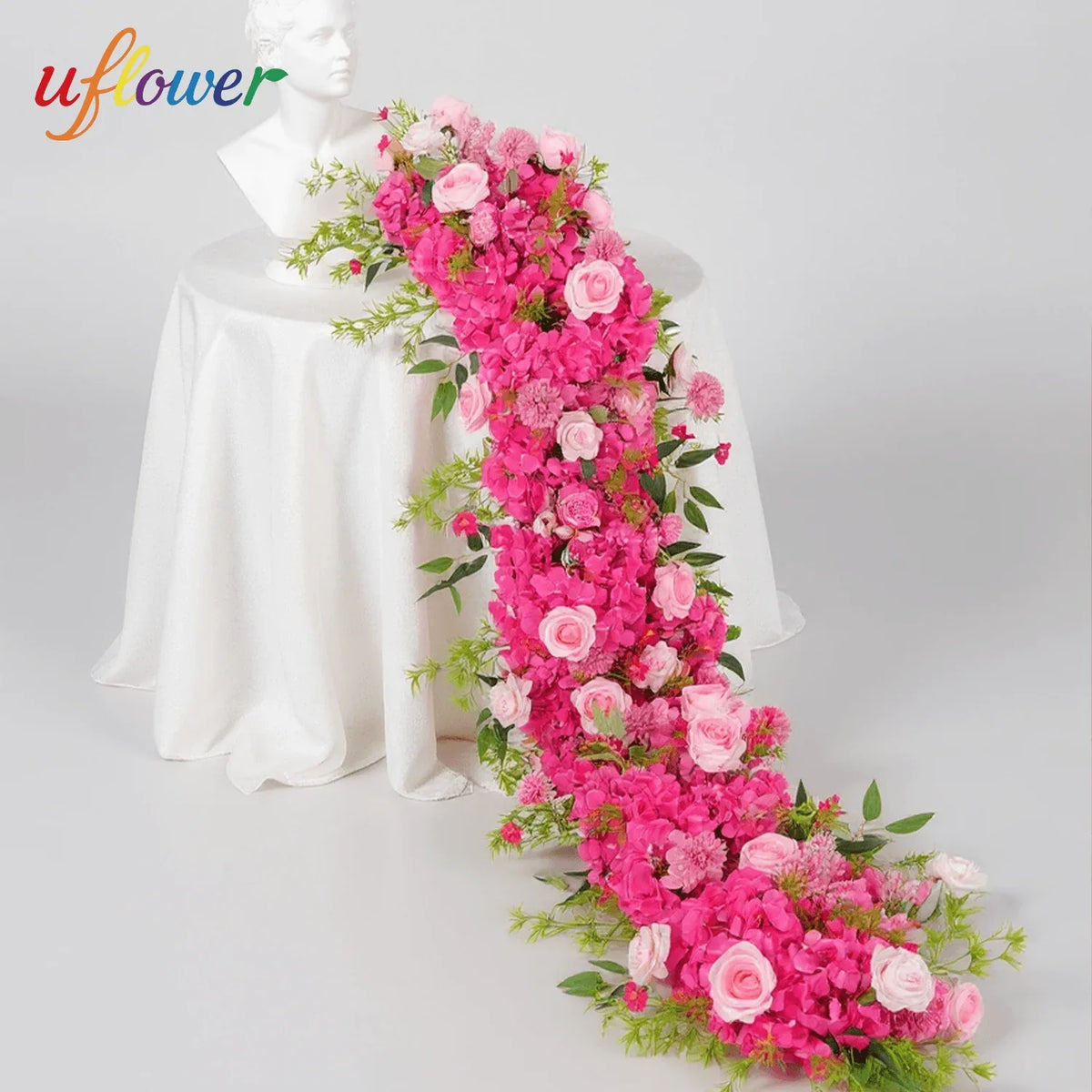 Uflower Rose Red Rose Greenery Flower Row Wedding KT Backdrop Decor SET80130 - Uflower