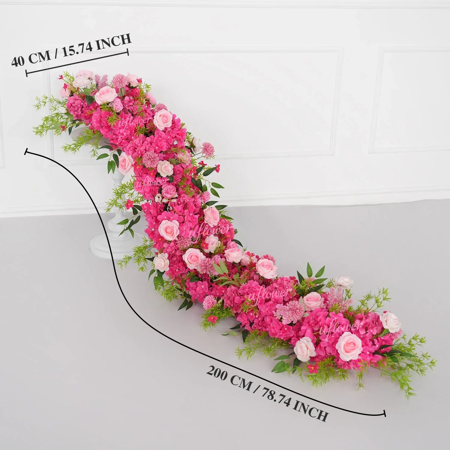 Uflower Pink Rose Green Leaf Wedding Backdrop Floral Arrangement MC80089 - Uflower