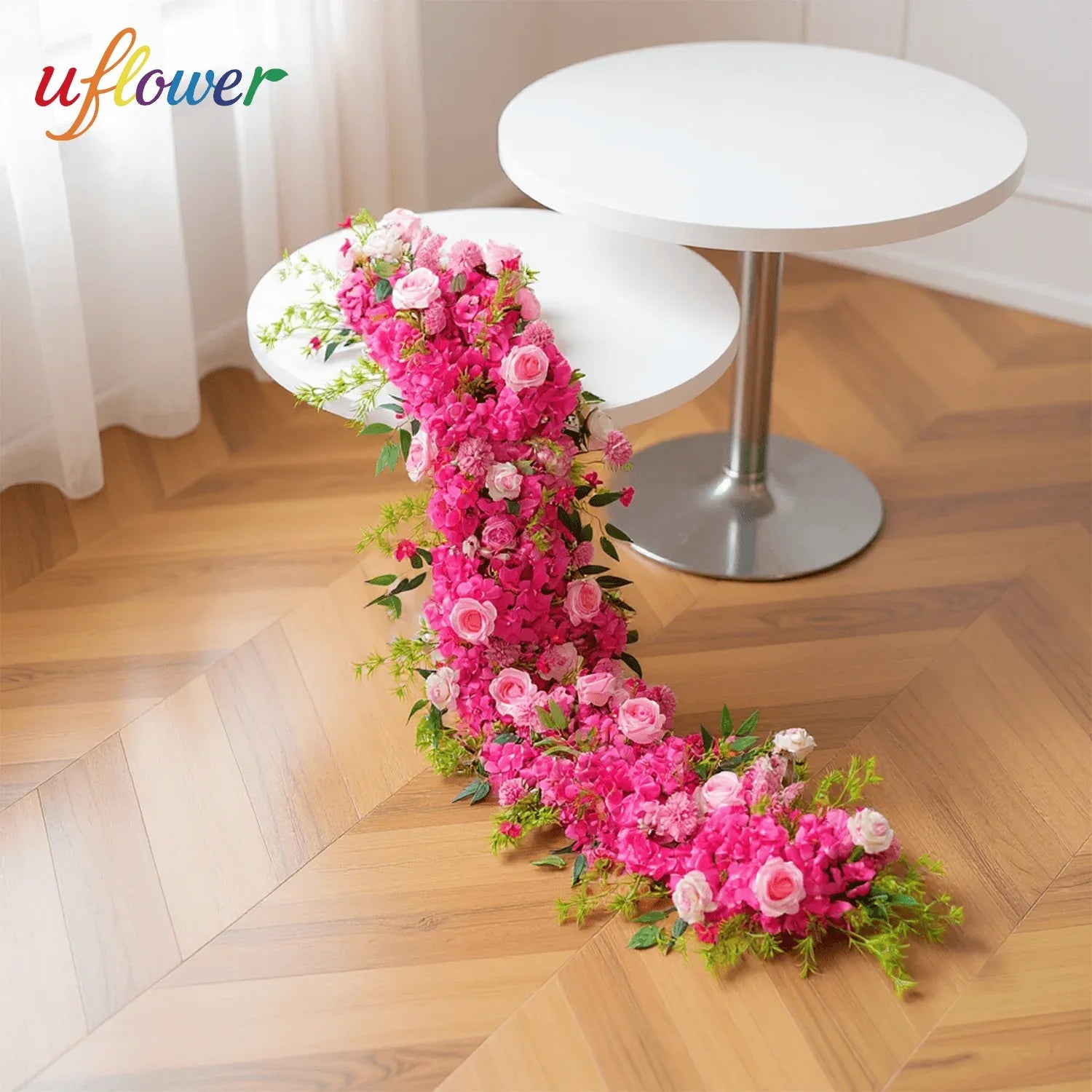 Uflower Rose Red Rose Greenery Flower Row Wedding KT Backdrop Decor SET80130 - Uflower