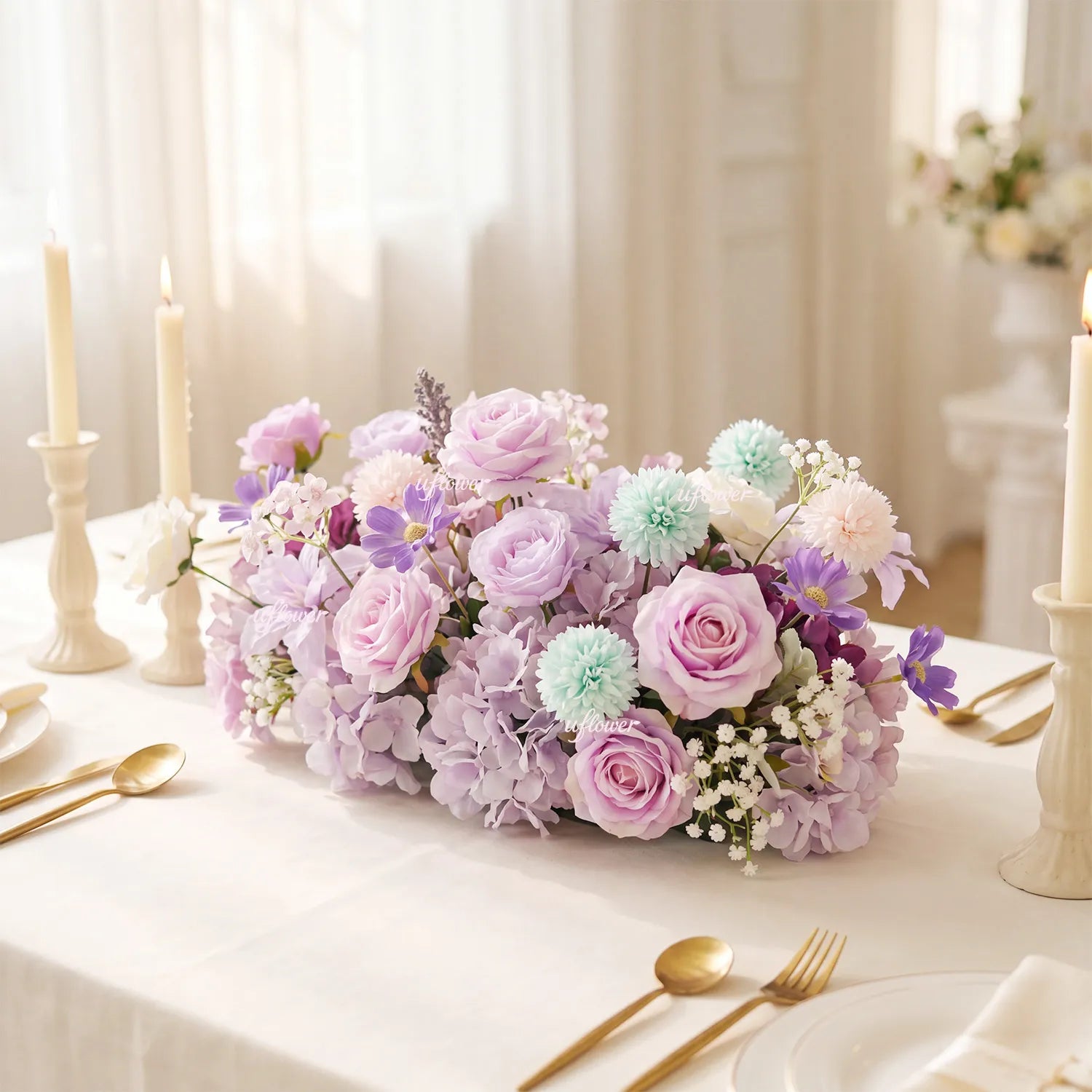 Chemin de Table Violet Uflower Décoration Murale de Fond de Mariage MC80100