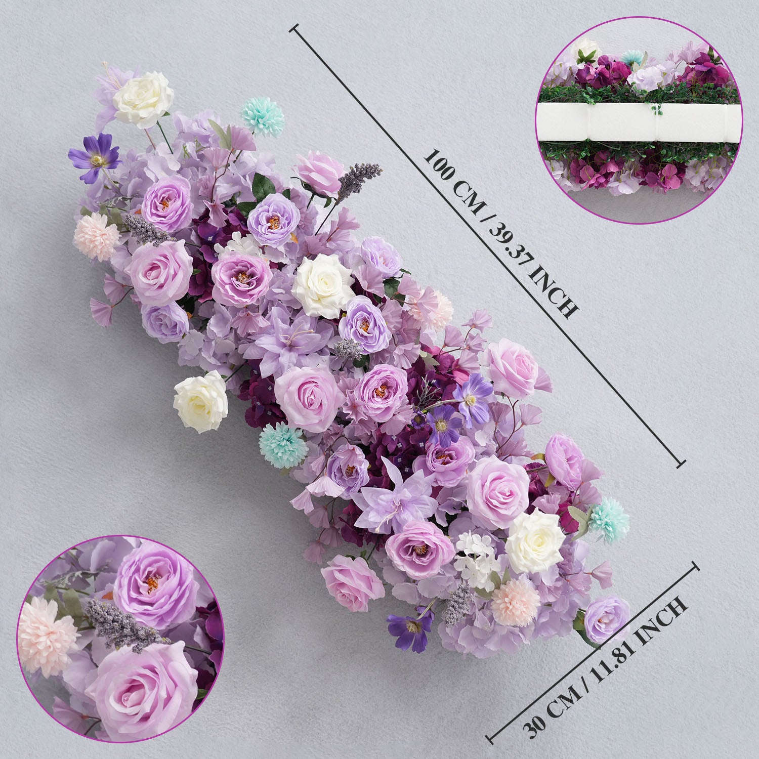 Uflower Purple Table Runner Arrangement Wedding Backdrop Wall Decor MC80100