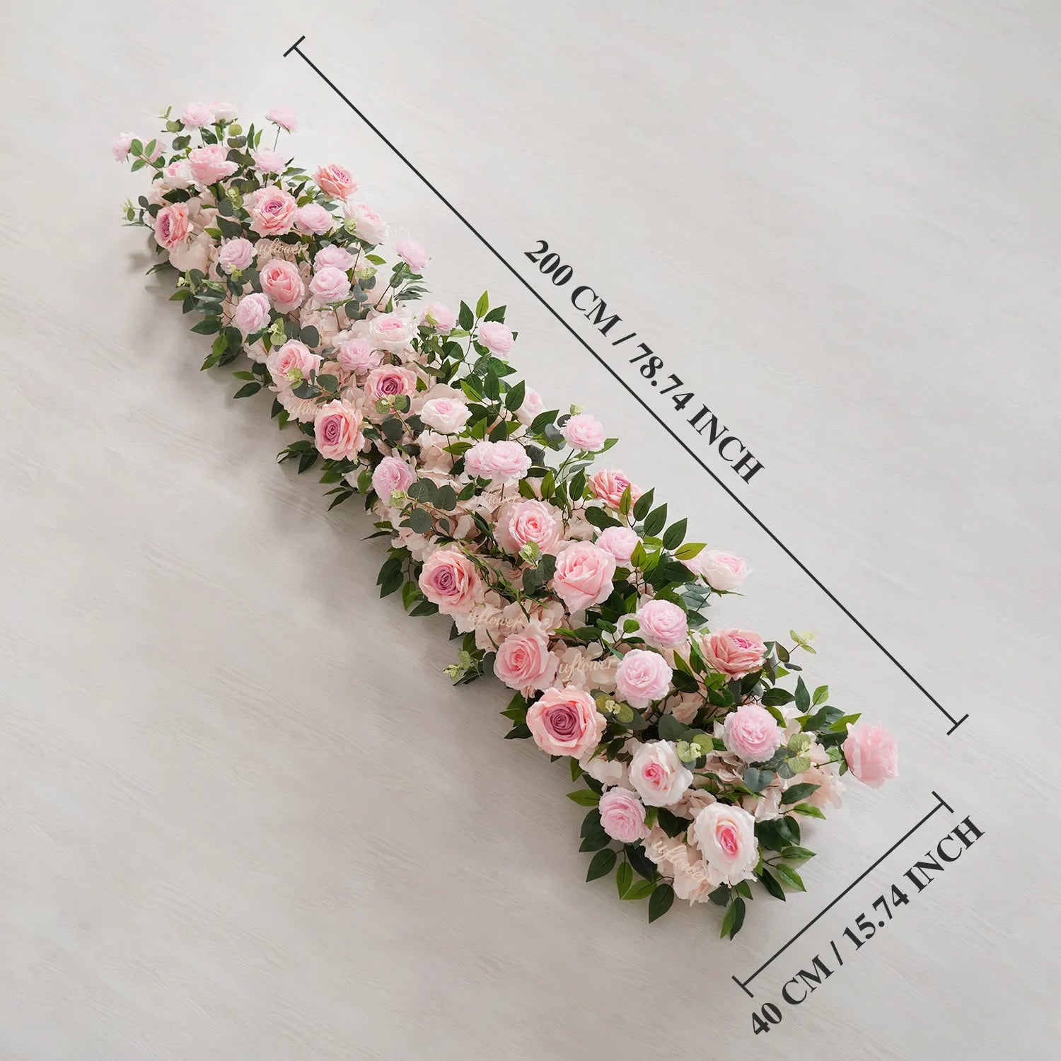 Uflower Pink Rose Greenery Table Runner Sofa Floral Wedding Backdrop Decor SET80207