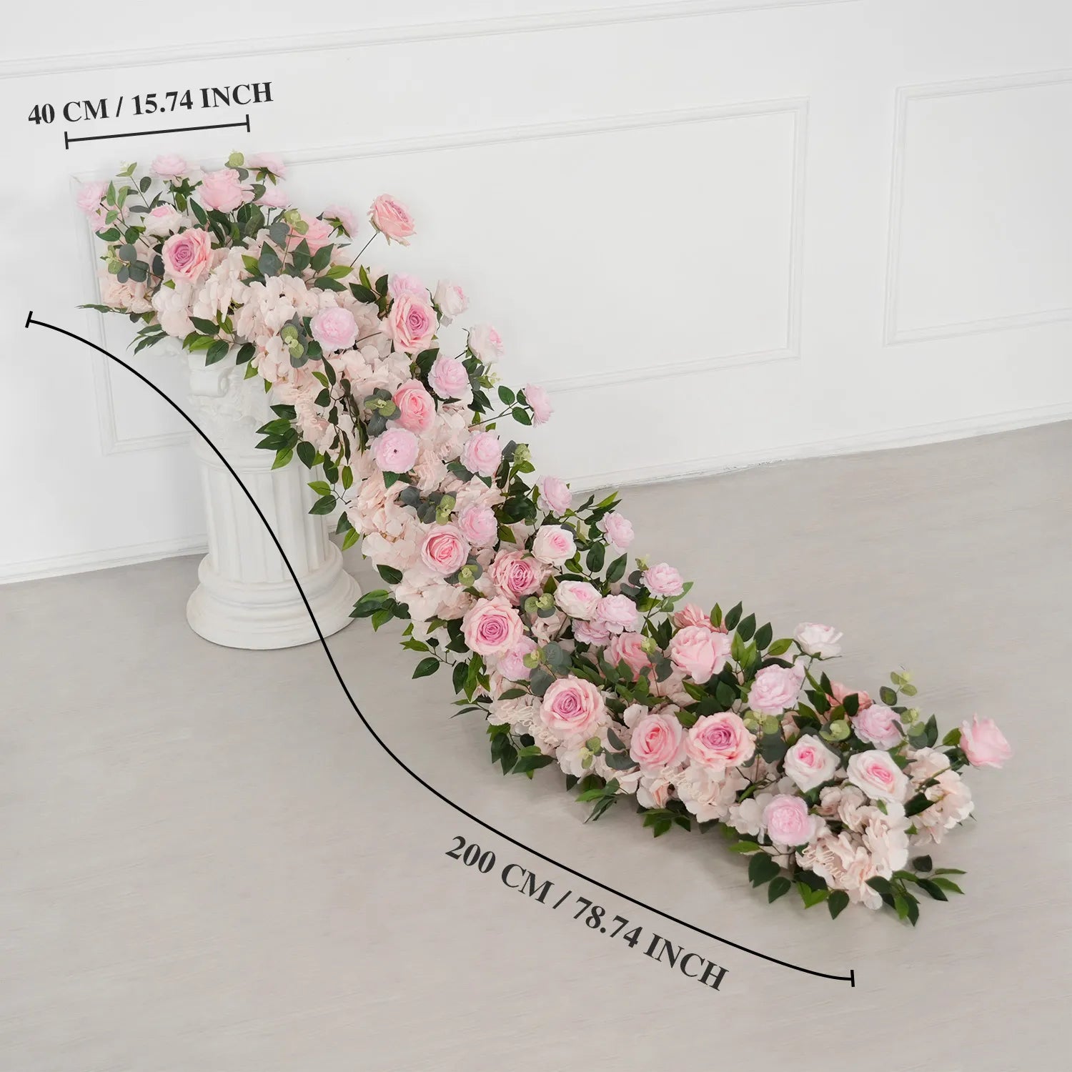 Uflower Pink Rose Greenery Table Runner Sofa Floral Wedding Backdrop Decor SET80207