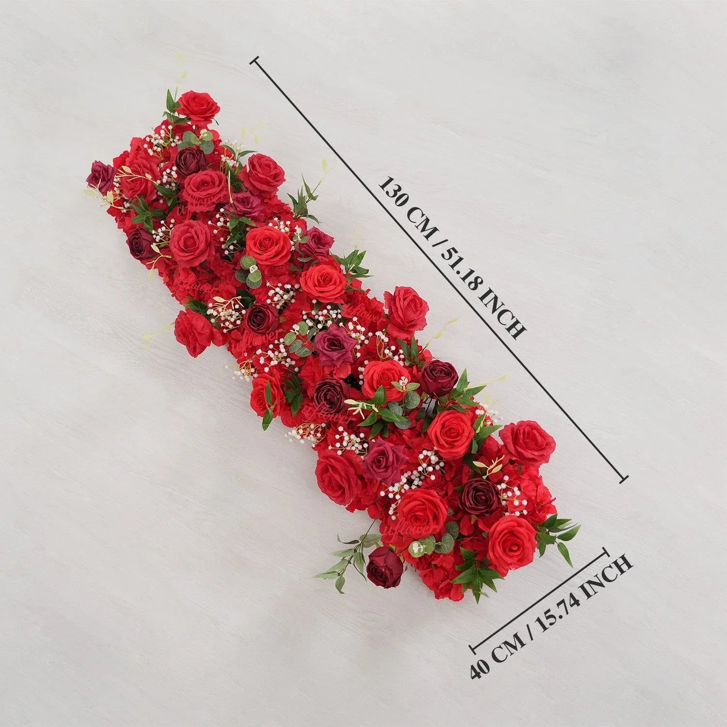 Uflower Artificial Red Rose Baby's Breath Flower Row Wedding KT Backdrop Decor SET80209 - Uflower
