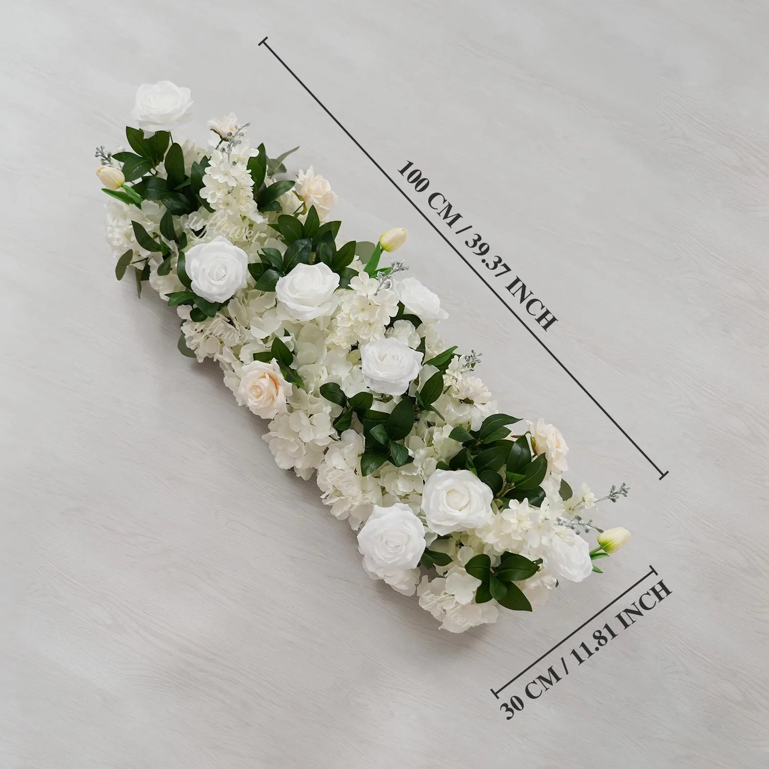 Uflower White Rose Greenery Sofa Table Runner Floor Flower Arrangement MC80222-04