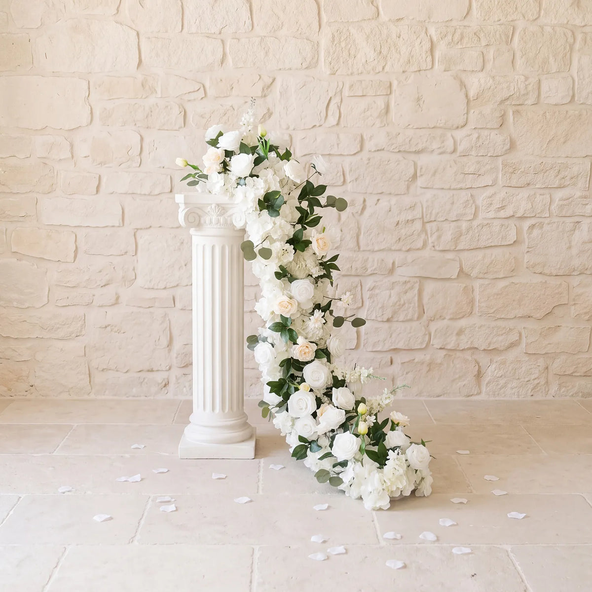 Uflower White Rose Greenery Sofa Table Runner Floor Flower Arrangement MC80222-04