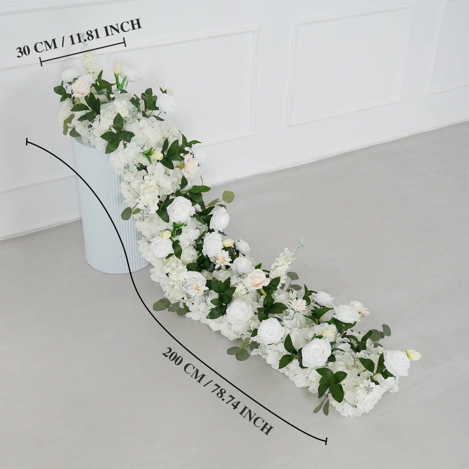 Uflower White Rose Greenery Sofa Table Runner Floor Flower Arrangement MC80222-04