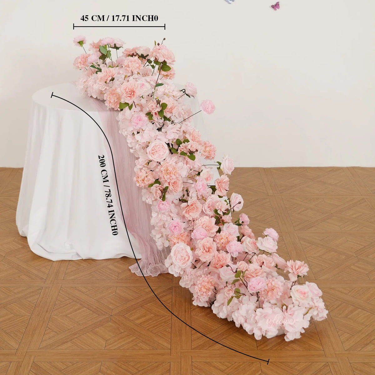 Chemin de table rose Uflower, décor floral de canapé, toile de fond de mariage SET80213