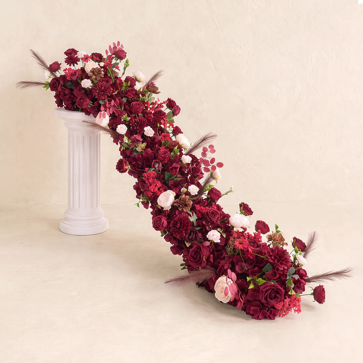 Uflower Luxury Burgundy Floral Row Wedding & Event Backdrop MC80308-01