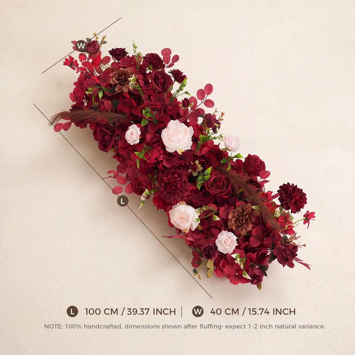Uflower Luxury Burgundy Floral Row Wedding & Event Backdrop MC80308-01