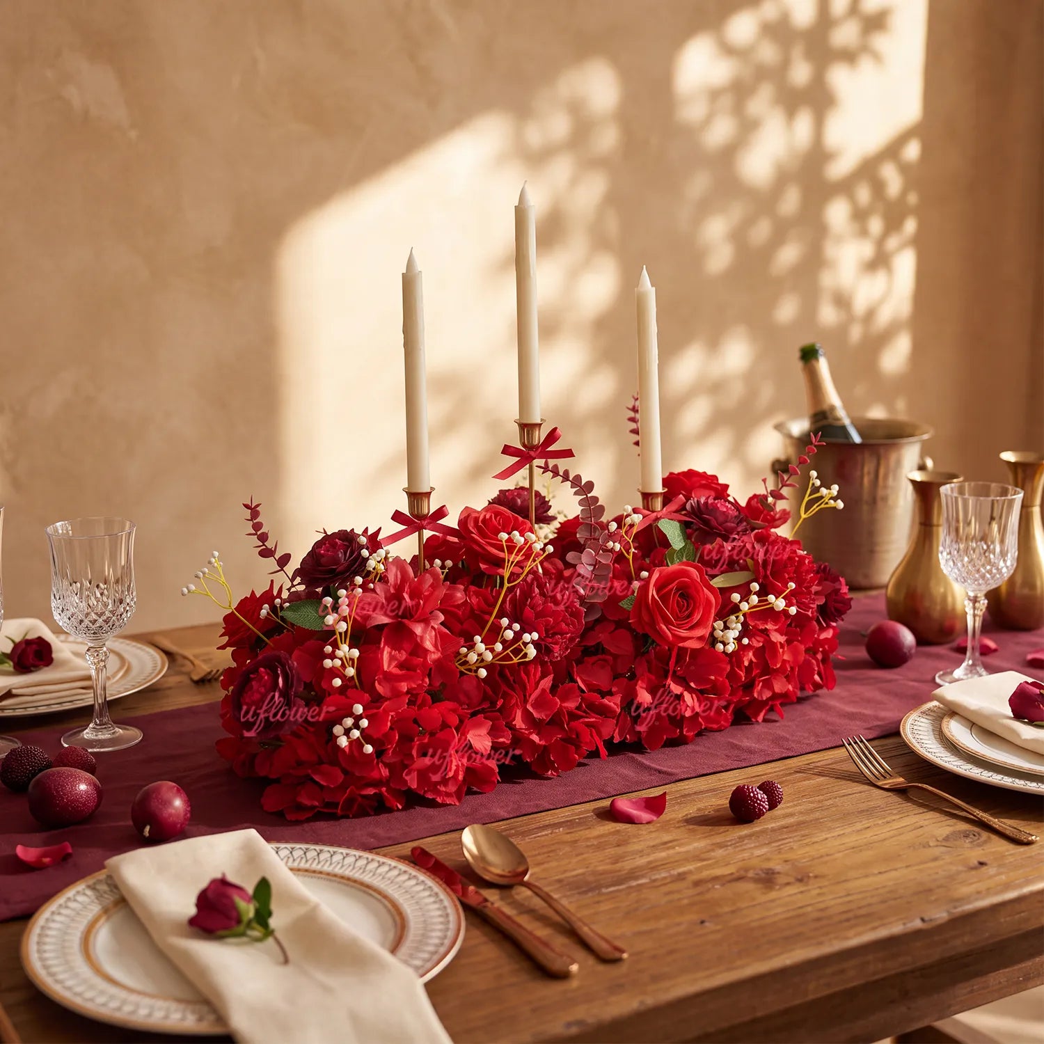 Uflower Tall LED Candelabra  Flower Row | Flameless Centerpiece